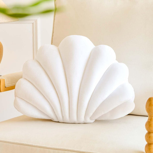 White Seashell Throw Pillows, Shell Shaped Throw Pillows, 18 Inch Soft Velvet Home Decorative Pillow Plush Cushion for Bed Couch Living Sofa Room Decor Accent Throw Pillow
