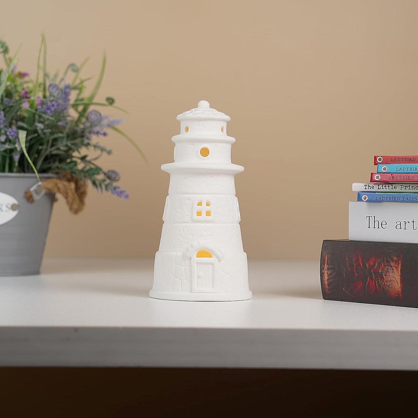 White Ceramic Lighthouse Statue Lamp - Light House Book Shelf Decor Aesthetic,Beach Themed Room Decor,Nautical Coastal Ocean Decor for Home Bedroom Bathroom Living Room
