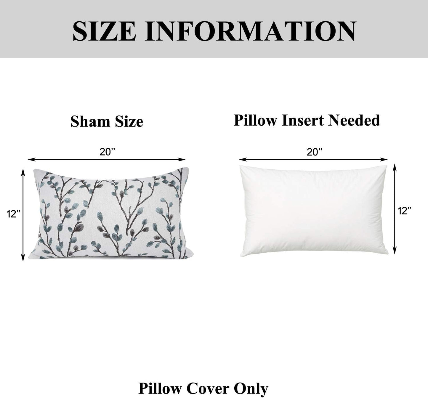 YOUR SMILE Classical Embroidery Jacquard Farmhouse Oblong Rectangle Chenille Teal Leaf Decorative Throw Pillow Case,12x20 inch