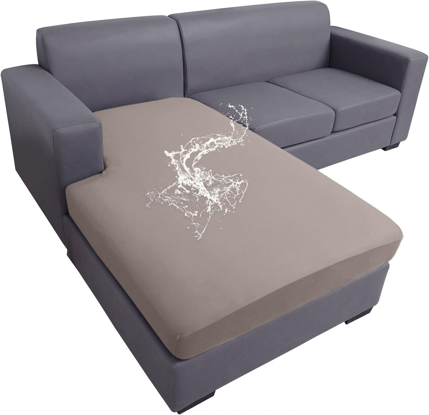 hyha Waterproof Couch Cushion Covers, Sectional Sofa Slipcovers Washable, L Shape Chaise Dog Couch Covers for Sectional Sofa, Universal Furniture Protector (1 Piece for Chaise XL, Taupe)