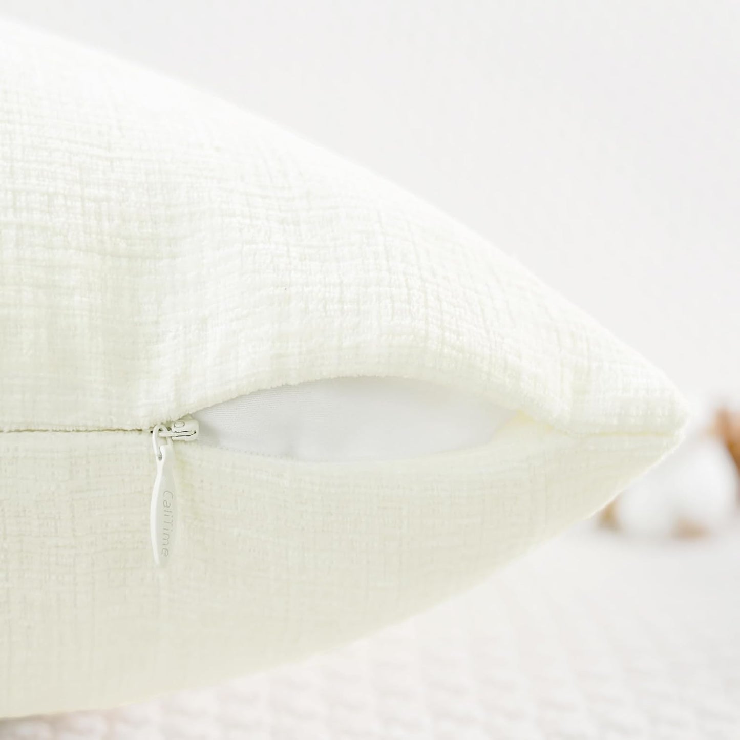 CaliTime Throw Pillow Covers Decorative 26 X 26 Inches Pack of 2 Cozy Chenille Cushion Cases for Couch Sofa Bed Living Room Home Cream