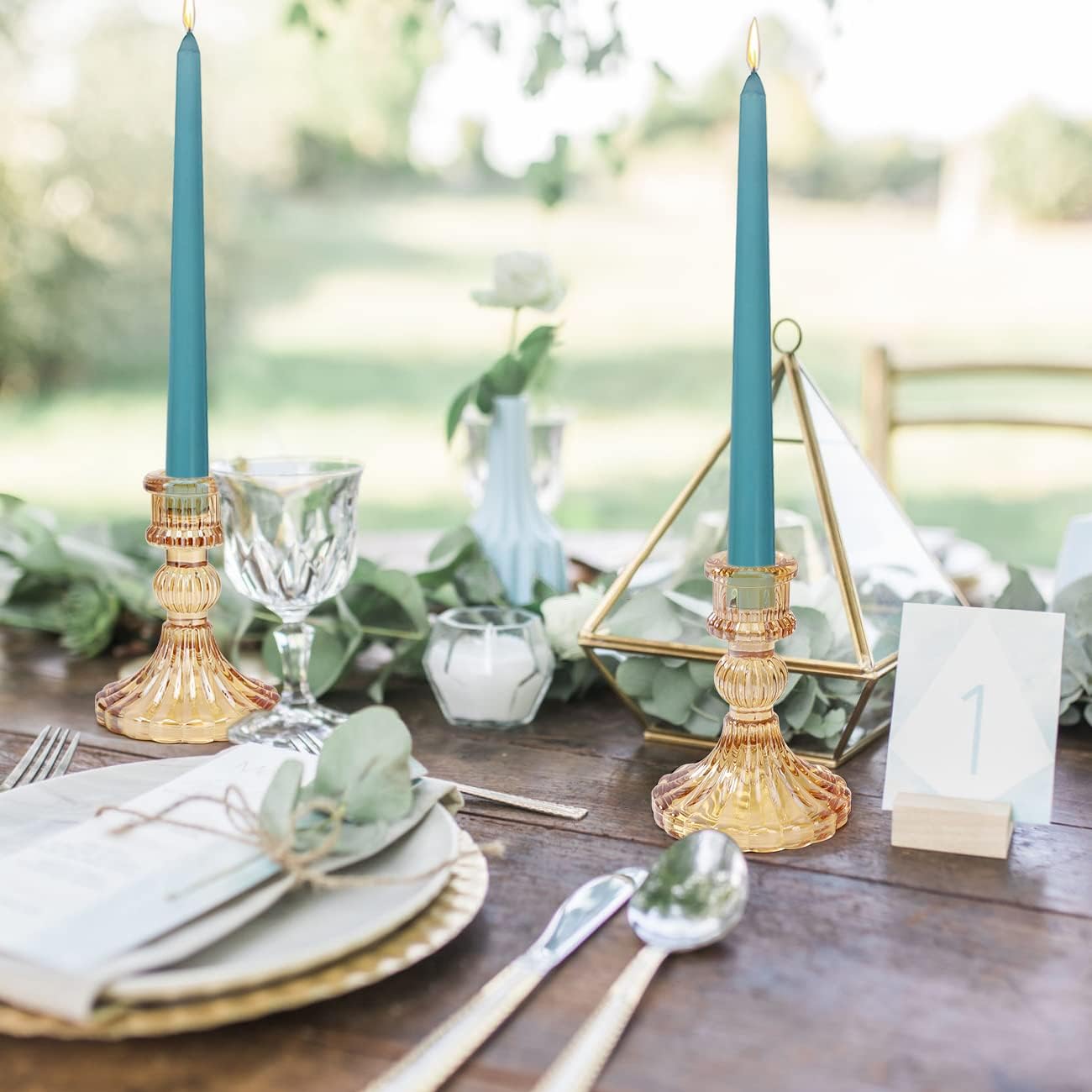 Candlestick Holders Set, 4" H Taper Candle Holders Bulk, 12Pcs Gold Glass Candle Holders for Wedding, Festival, Party & Windowsill Decor