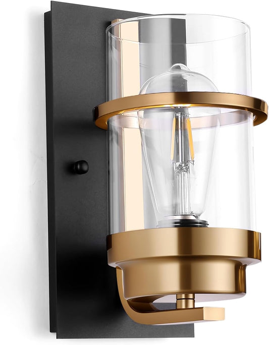Black and Gold Sconces,Small Bathroom Wall Sconces,Modern Gold Sconces,Single Vanity Light(Bulbs not Included)