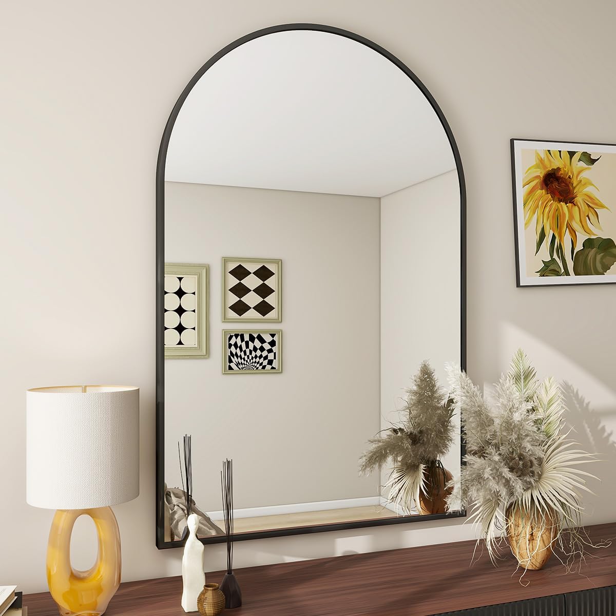 BEAUTYPEAK 24"x36" Arch Bathroom Mirror, Wall Mounted Vanity Metal Frame Mirror for Bedroom, Entryway, Living Room, Black