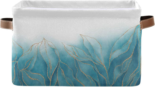 susiyo Storage Baskets for Shelves Closet Storage Bins for Organizing Shelf Nursery Toys, Decorative Linen Fabric Bins Cube with PU Handles 1 Pack,Luxury Blue Golden