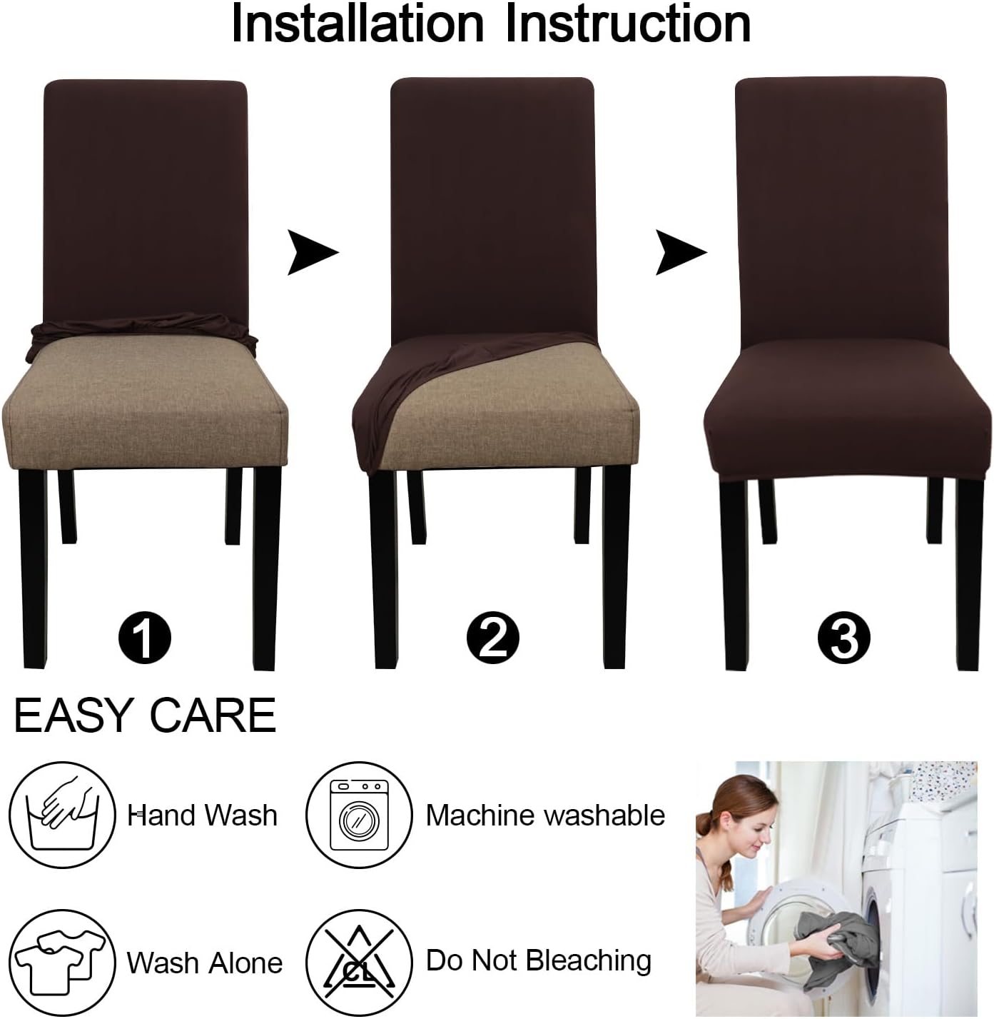 JQinHome 4 Pcs Dining Chair Slipcover,High Stretch Removable Washable Chair Seat Protector Cover for Home Party Hotel Wedding Ceremony (Pack of 4, Coffee)
