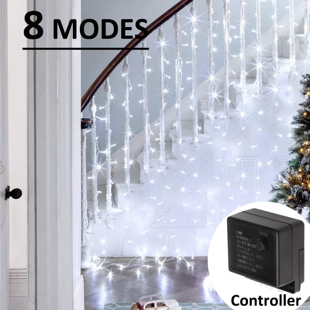 Solhice LED Curtain Lights Outdoor 30ft x10ft Cool White, 720 LED Plug in Hanging Christmas String Lights Indoor, Twinkle Light Backdrop for Outside Backyard Wedding Bedroom Decor (Not Connectable)