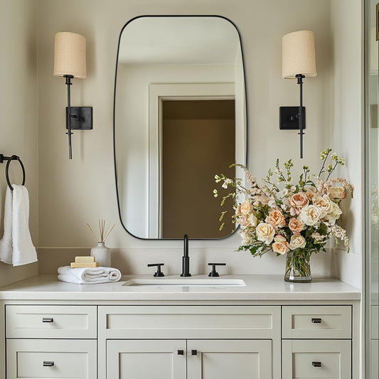 ANDY STAR 24x40” Black Bathroom Mirror, Oblong Vanity Mirror with Stainless Steel Metal Frame, Matte Black Oval Mirror for Over Sink, Modern Anti Rust Wall Mounted