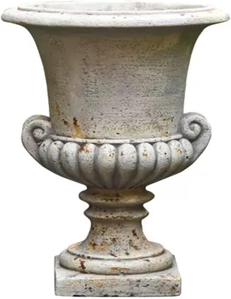 Vintage European Garden Urn Planter, Decorative Cement and Fiber Flower Pot, Make Antiqued Finished, H=19.7in, Wrap Foam Safely Delivered from Local Warehouse (Antiqued, Medium)