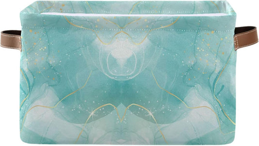 susiyo Large Foldable Storage Bin Storage Baskets for Shelves Storage Bins for Organizing Shelf Nursery Toys Decorative Linen Fabric Bins Cube with PU Handles 1 Pack,Green Marble