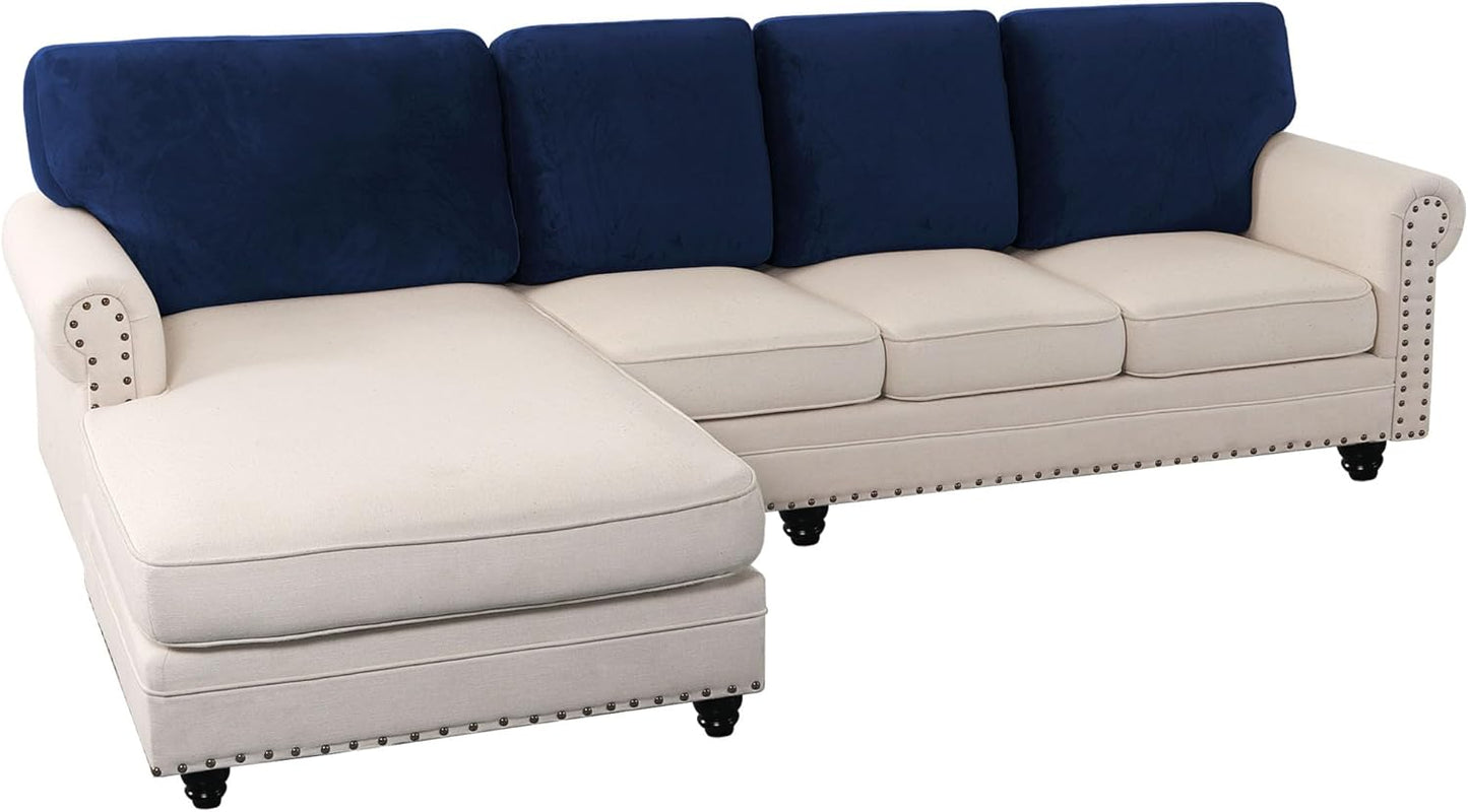 PrinceDeco Sectional Couch Covers Velvet Cushion Covers for Sectional Couch Washable Cushion Covers for Sectional Sofa Pet Friendly Sectional Sofa Slipcovers(1 Chaise Back+ 3 Sofa Back,Navy)