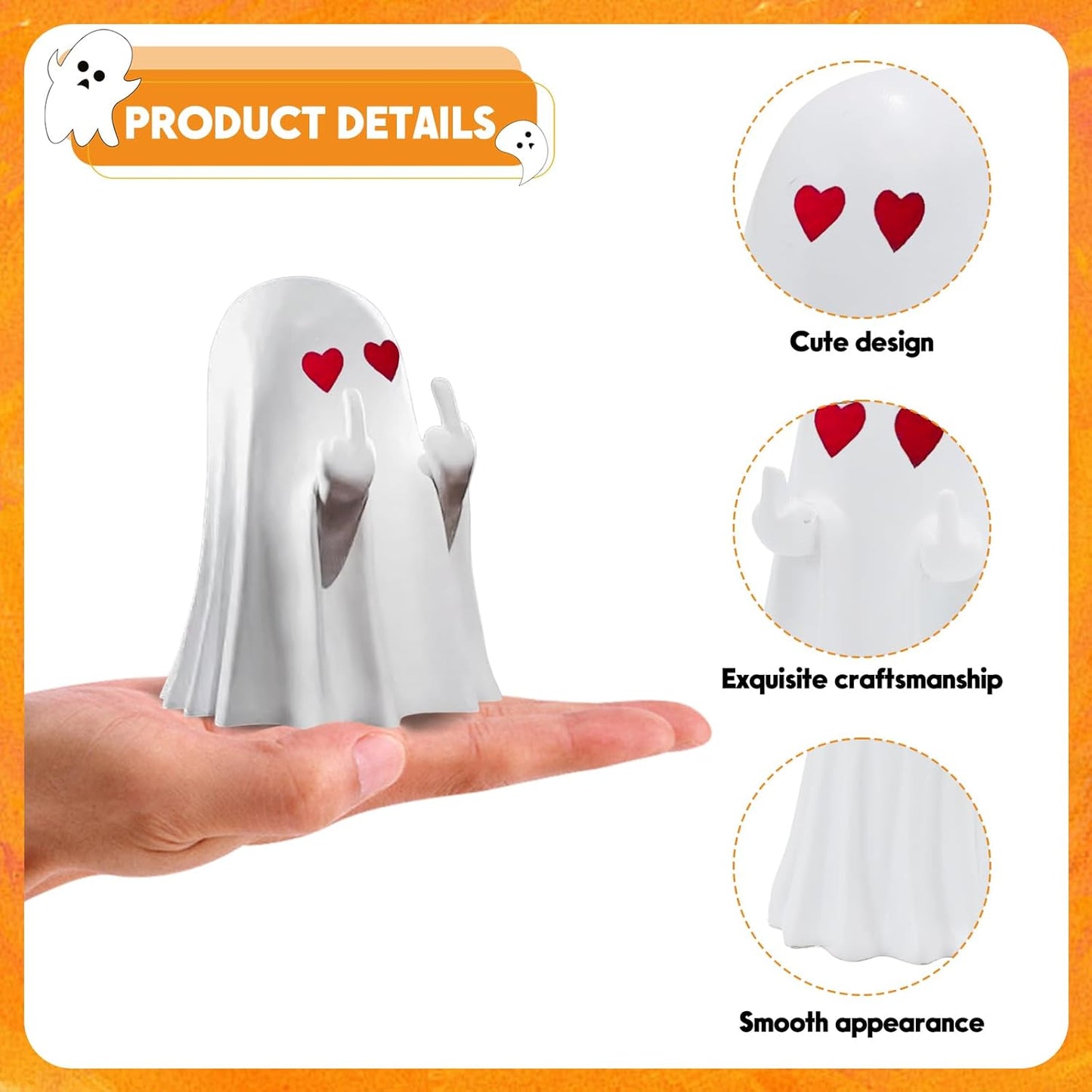 Halloween Ghost Figurine, Funny Middle Finger Spooky Resin Statue, Cute Heart Ghost Decor for Halloween Decorations Indoor, Porch and Indoor Spooky Home Party Decor Gifts