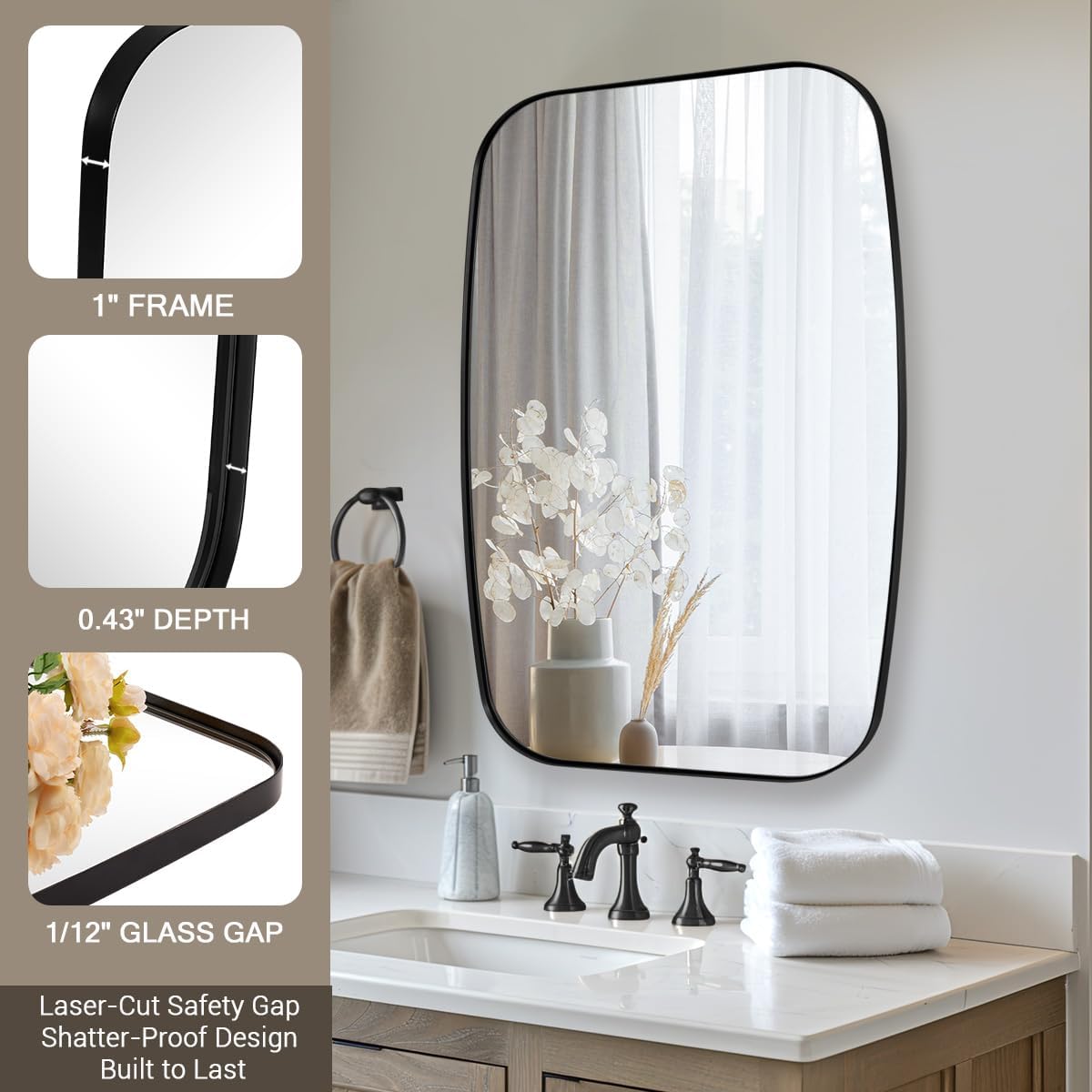 ANDY STAR 30x36” Black Bathroom Mirror, Oblong Vanity Mirror with Stainless Steel Metal Frame, Matte Black Oval Mirror for Over Sink, Modern Anti Rust Wall Mounted
