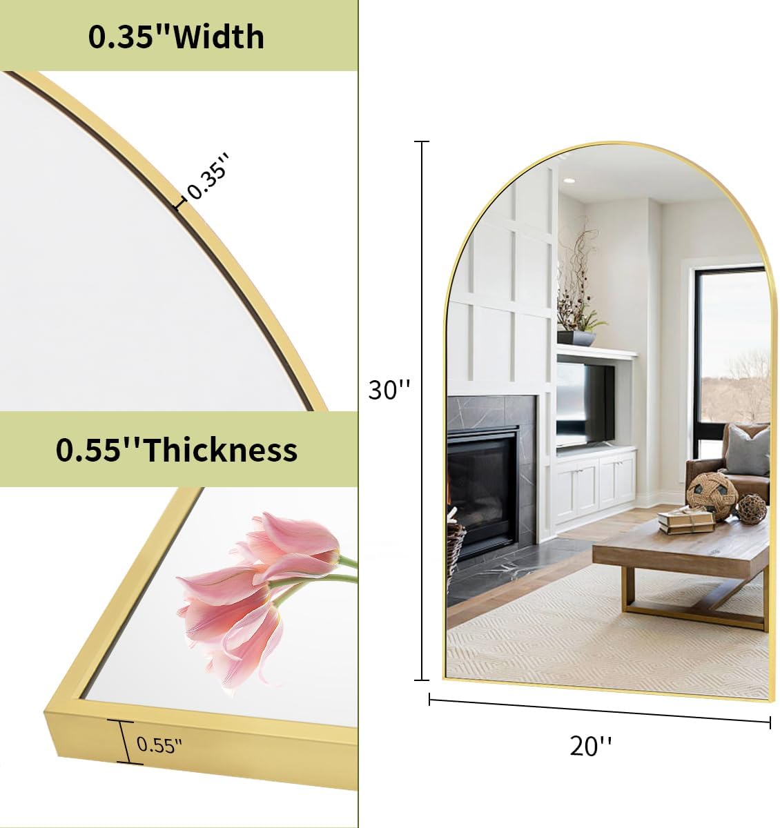 BEAUTYPEAK 20"x30" Arch Bathroom Mirror, Wall Mounted Vanity Metal Frame Mirror for Bedroom, Entryway, Living Room, Gold