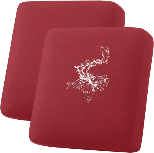 hyha Waterproof Couch Cushion Covers, Stretch Sofa Couch Seat Slipcover for Dog Washable, Non-Slip Waterproof Outdoor Cushion Covers for Patio Furniture Replacement (2 Pieces, Wine Red)