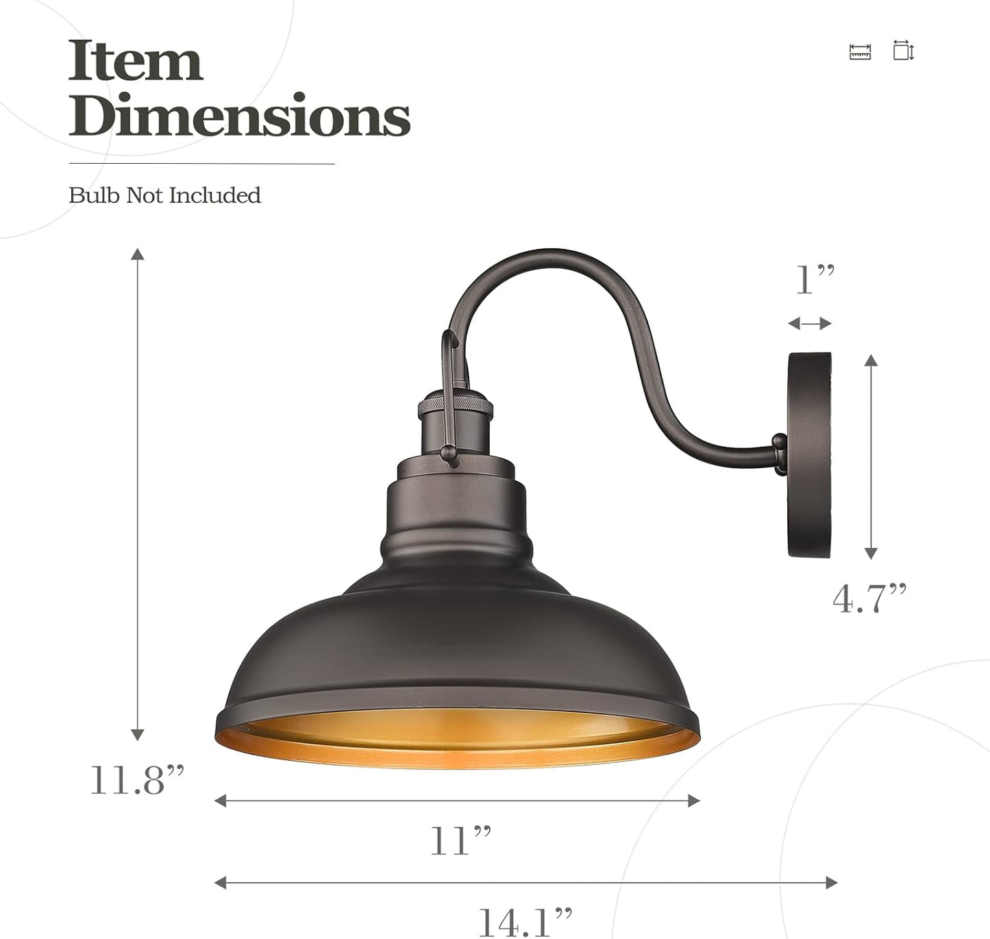 zeyu Gooseneck Wall Lights 2 Pack, 11 Inch Farmhouse Barn Light Fixtures Indoor and Outdoor, Metal Dome Shade in Oil Rubbed Bronze Finish, 016-1B-2PK ORB