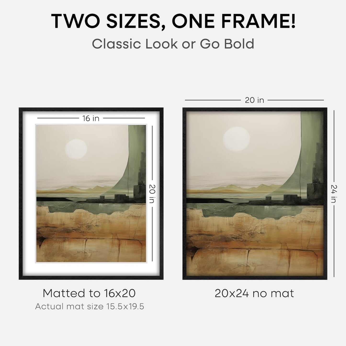 Homeforia Black Wood Frame 20x24, High End Oak 20x24 Wooden Picture Frames with Mat 16x20 Photo, 20 x 24 Poster Frame Matted to 16 by 20 Print, 24x20 Hanging Frames, Tempered Glass, Wall Kit, Set of 1