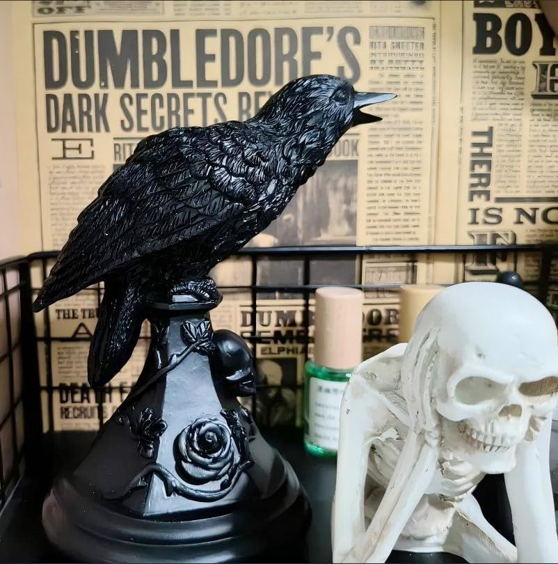 Gothic Crow Candle Holder Halloween Decoration Raven Statue Candle Sticks Holder Black Mystical Dark Accents for Home & Parties (Raven)