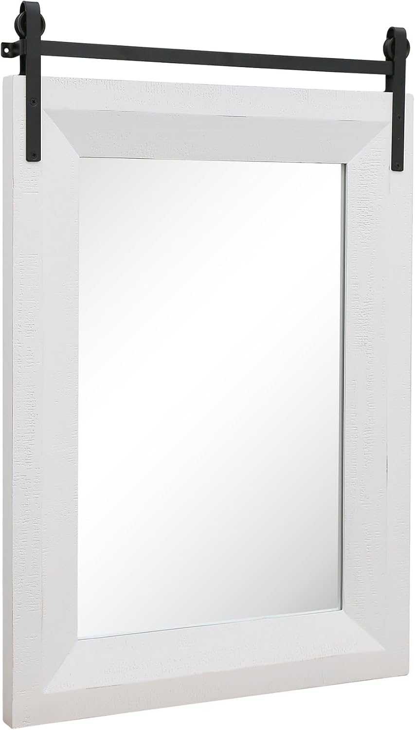 ALBAD Farmhouse Wood Framed Wall Mirror, Natural Wood and Framed Wall Mounted Bathroom Vanity Mirror for Farmhouse Decor, Vertical or Horizontal Hanging