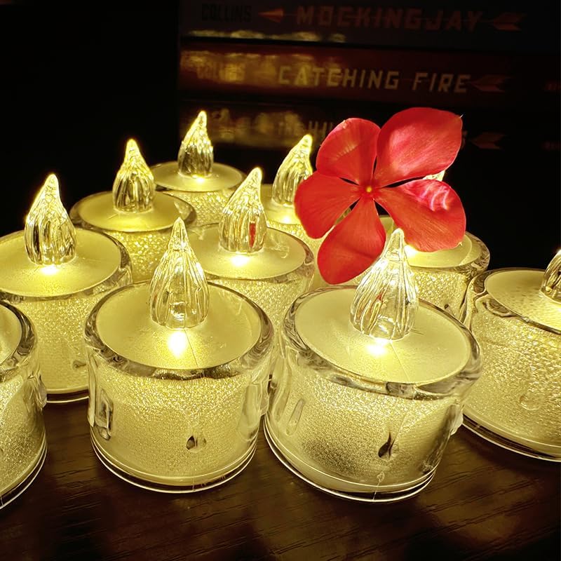 24-Pack Crystal Flameless Tea Lights – Battery Operated LED Candles with Realistic Flicker for Easter Decorations, Wedding Centerpieces, Halloween Party & Holiday Gift Box (Set of 24)