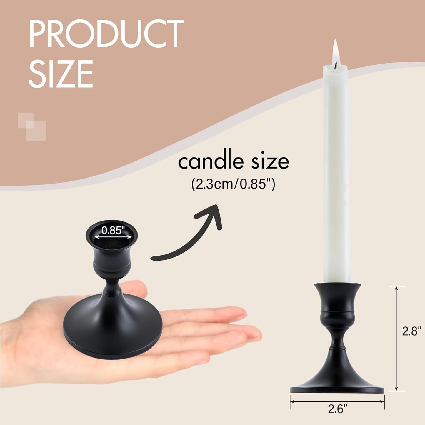 Black Taper Candle Holder, Candlestick Holders, Vintage Metal for Table Centerpieces Wedding Decor (Matte Black, 12 Pcs)