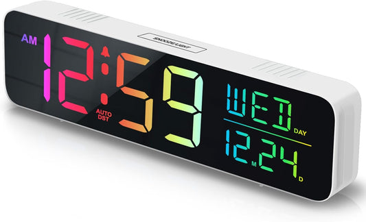 Peakeep Large Display Digital Alarm Clock for Bedrooms, Date Day of Week Temp Desk Table Clocks for Living Room Office, Dimmable Plug in Electric Clock, 5 Volumes, Loud, Auto DST