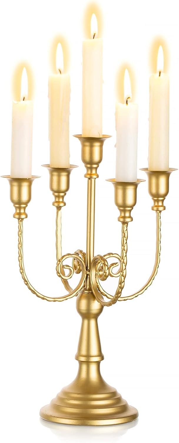 Sziqiqi Gold Candlestick Holder Candelabra - Taper Candle Holders for Wedding Centerpiece 5-Arms Candle Stick Stands for Candlelight Dinner Table Christmas Mantel Festivals