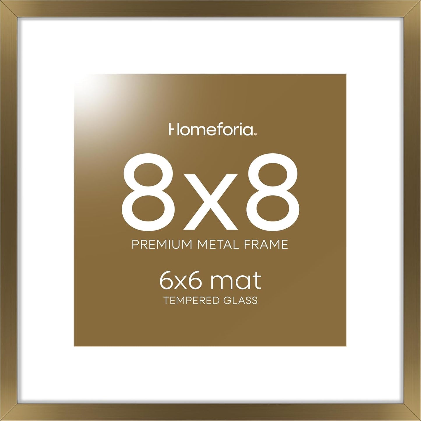 Homeforia 8x8 Picture Frames Bronze, High End Metal 8 x 8 Square Photo Frame with Mat 6 by 6, 8x8 Brass Frame Matted to 6x6 inch Print, 8by8 Wall or Tabletop Frames, Tempered Glass, Wall Kit, Set of 1