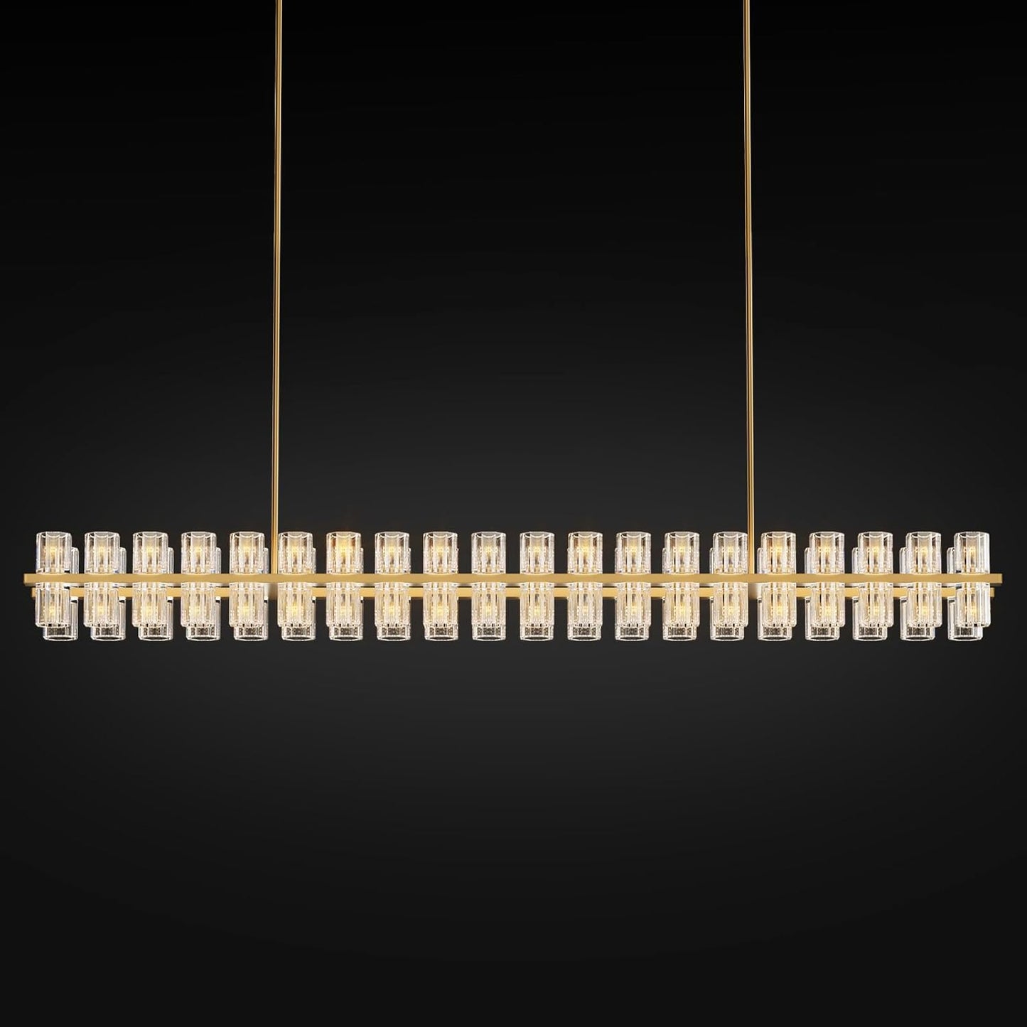 Crystal Brass Rectangular Chandelier Light Fixture,72 in Dining Room Chandeliers Over Table,Modern Chandelier For Living Room,Arcachon Chandeliers,Kitchen Island Chandelier,Includes 80xG4 Bulbs