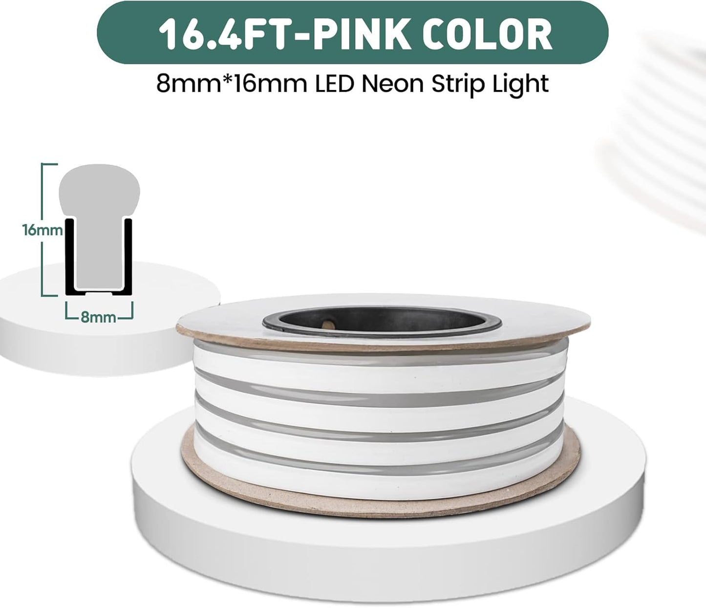 GZBtech Flexible LED Neon Rope Lights 16.4FT,AC 110-120V Waterproof Strip Light, 120LEDs/M Cuttable Connectable Neon Lighting for Indoor Outdoor Home Decor/Commercial Building Use-Pink 5M