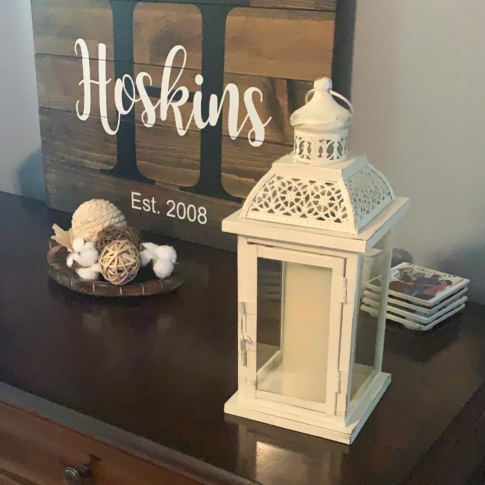 DECORKEY Lantern Decorative Indoor&Outdoor, 14.4'' Large Metal Candle Lanterns, Vintage Hanging Candle Holders Farmhouse Shelf Wedding Front Porch Patio Decor, Halloween Christmas Decorations for Home