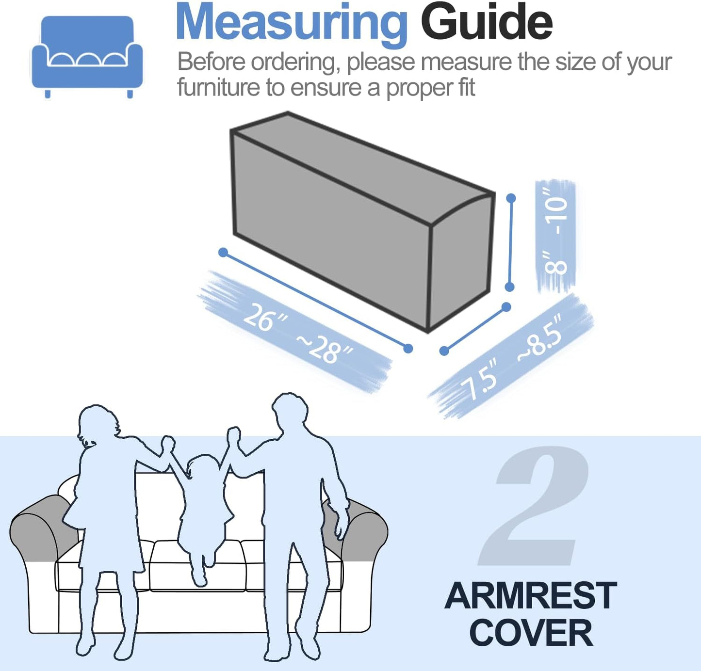 Chenille Sofa Armrest Covers, Soft Stretch Non-Slip Couch Arm Covers for Sofa, Chair or L Shaped Sectional, Furniture Protector (2 Pieces, Beige)