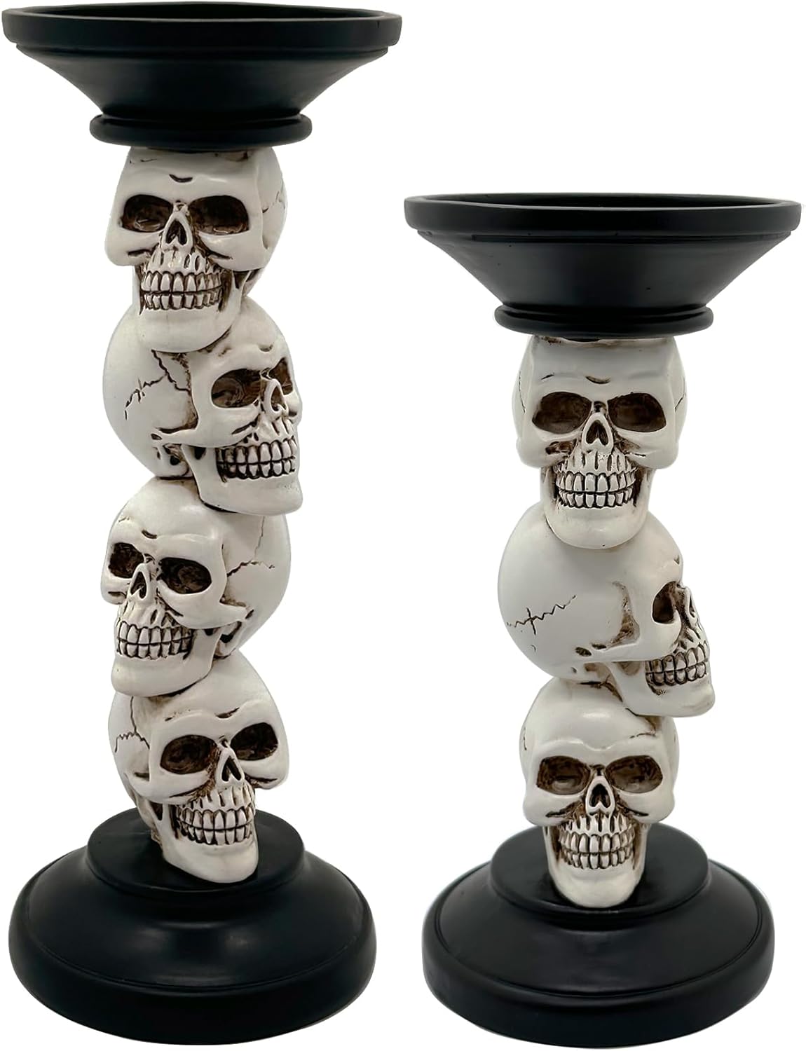 Vintage Resin Skull Skeleton Candle Holders - Set of 2 for Halloween Decor