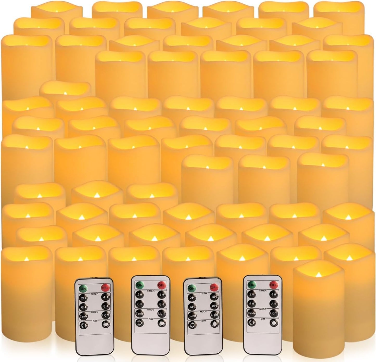 Set of 72 Flameless Led Battery Opeated (D2.2'' x H4''5''6'') Waterproof Outdoor Indoor Candles with 10-Key Remotes and Cycling 24 Hours Timer