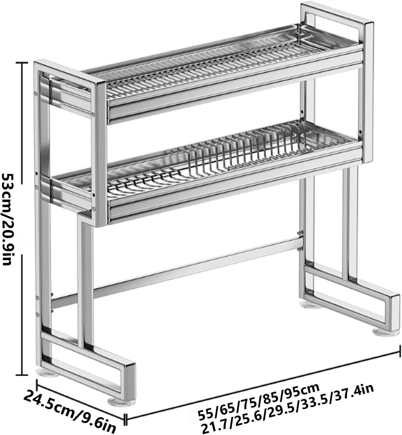Kitchen Sink Rack Sink Above The Dish Drain Dish Washing Rack Stainless Steel Multifunctional Dish Storage Rack,Over The Sink Drying Rack for Dishes(2,95cm/37.4in)