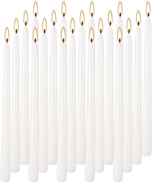 20 Pack White Taper Candles 12 Inch Tall 3/4 Inch Thick Burn 10 Hours