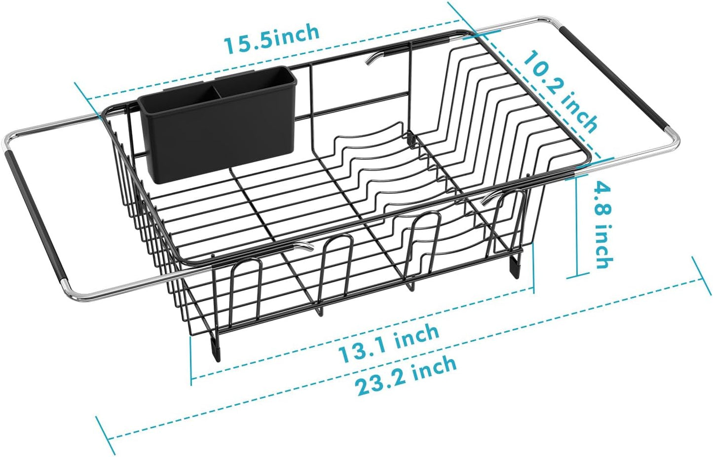 MAJALiS Dish Drying Rack in Sink - Small Dish Drainers for Kitchen Sink, Over The Sink Dish Racks with Utensil Holder, Stainless Steel Dish Rack in Sink, Black