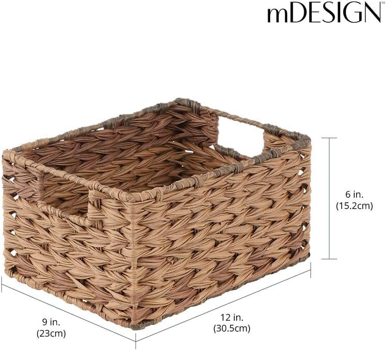 mDesign Woven Farmhouse Kitchen Pantry Food Storage Organizer Basket Bin Box - Container Organization for Cabinets, Cupboards, Shelves, Countertops - Store Potatoes, Onions, Fruit, 3 Pack, Brown Ombre
