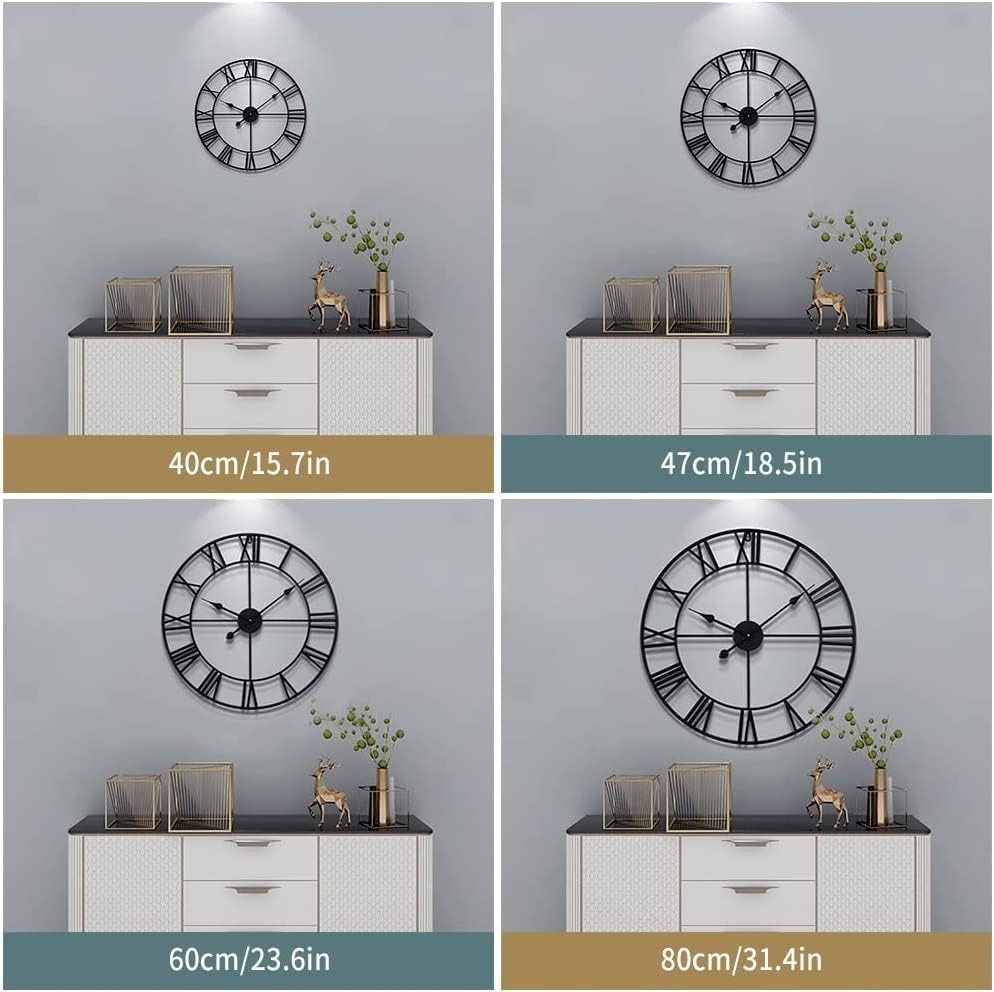 LEIKE Large Modern Wall Clocks,32" Gold Metal,Rustic,Round,Nearly Silent,Little Ticking,Battery Operated Roman Numerals Clock for Living Room/Bedroom/Kitchen Wall Decor-(Gold, 80cm)