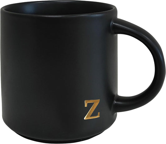 COLLECTIVE HOME - Black Monogram Ceramic Mugs, 15 oz Golden Initial Coffee Cups, Elegant Alphabet Tea Mugs, Personalized Halloween Mug with Gift Box, Perfect for Office and Home Décor (z)