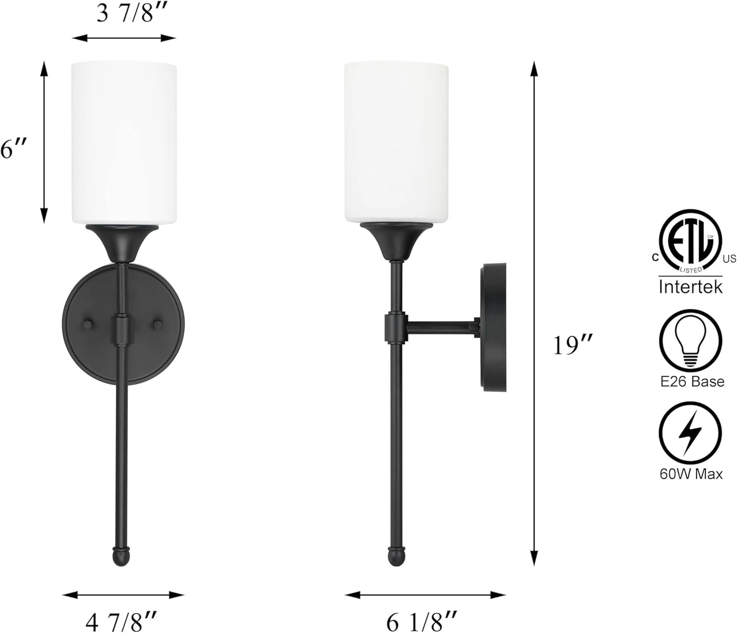 XiNBEi Lighting Wall Sconce, Bathroom Vanity Light with Glass, Wall Fixture Matte Black Finish for Bathroom XB-W1216-MBK