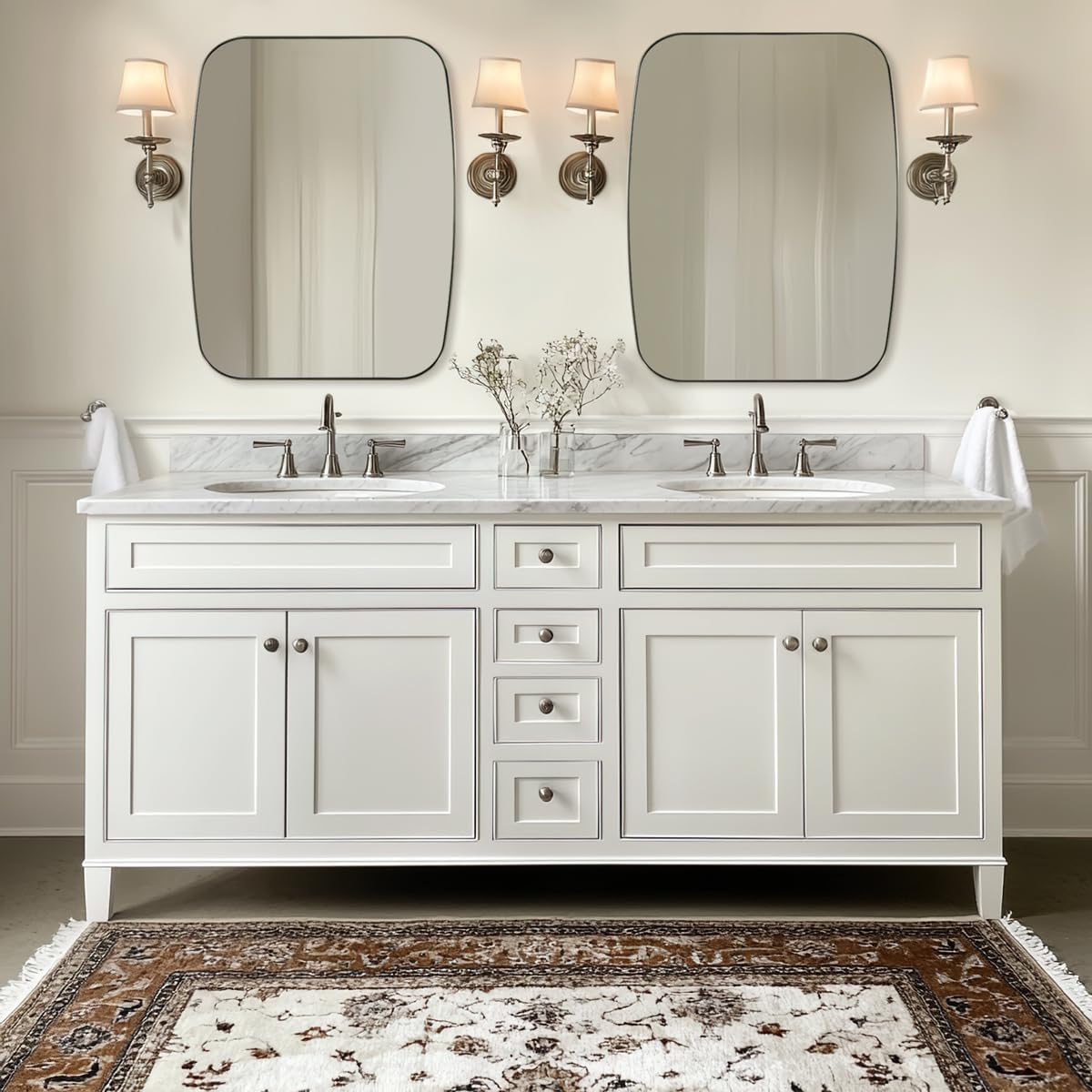 ANDY STAR Brushed Nickel Oblong Mirror, 36x48 Inch Brushed Nickel Oval Mirror for Bathroom with Stainless Steel Metal Frame, Wall Mouned for Bathroom, Living Room, Entryway