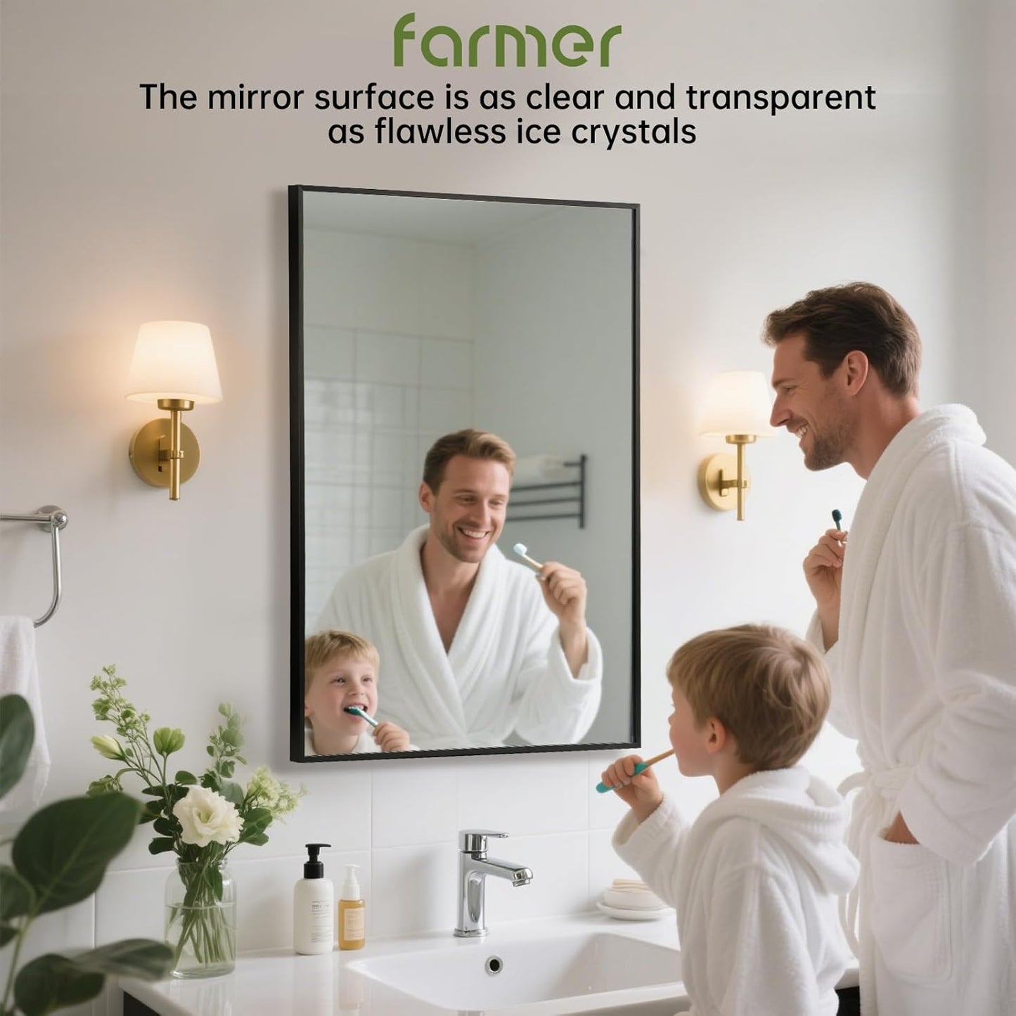 FARMER 26x38 Inch Black Bathroom Mirror, Rectangle Wall Mounted Mirror, Vanity Mirror, Brushed Square Mirror, Framed Bathroom Mirror for Bedrooms, Entryways, Living Rooms, Horizontal/Vertical