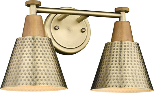 FEMILA Bathroom Light Fixtures, 2-Light Bathroom Vanity Lights Over Mirror, Antique Brass Wall Sconces, Hammered Metal Shade, 4FG59B-2W BG