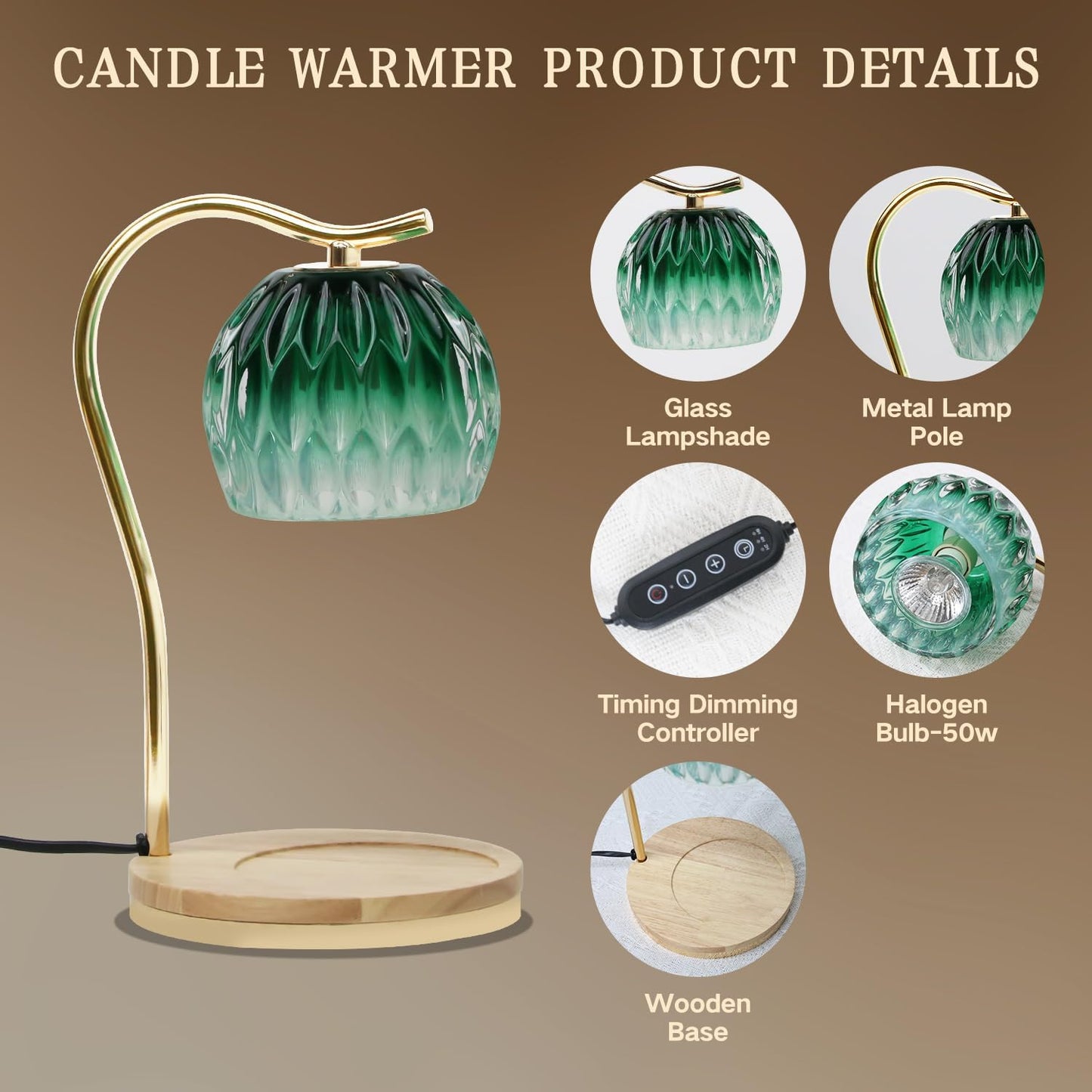 GEEZO Fragrance Candle Warmer Lamp，Electric Candle Warmer with Timer & Dimmer，Mom Christmas Birthday Gifts for Women, House Warming Gifts New Home Bedroom Decor