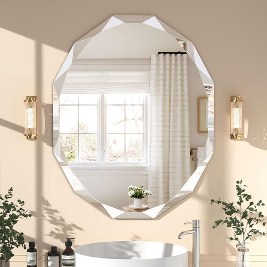 Bathroom Mirrors for Over Sink, Round Frameless Mirrors for Wall, 24x30 Inch Beveled Bathroom Mirror, Bathroom Vanity Circle Mirror for Bedroom Living Room Entryway Home Decor