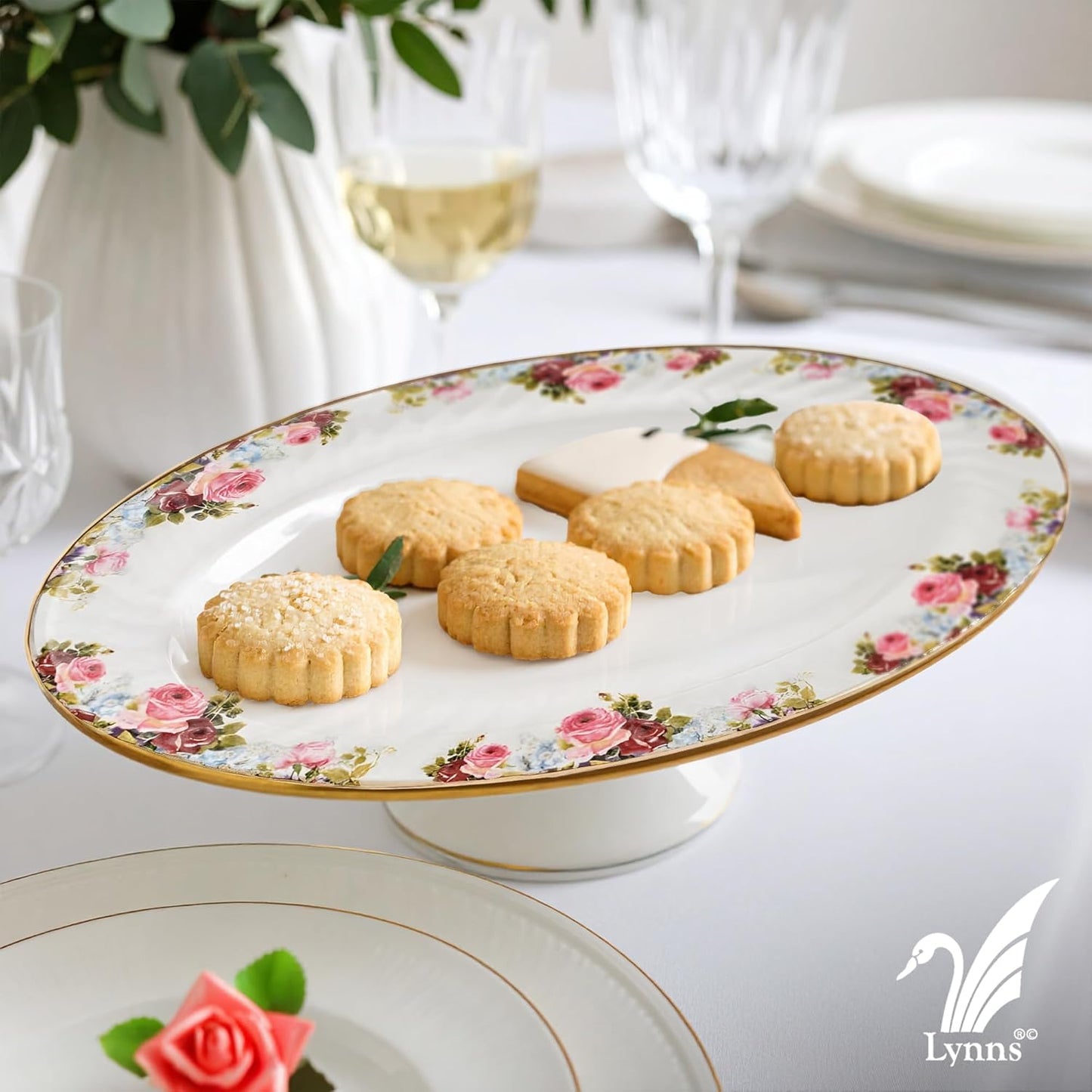 Lynns Paradise Philomena 14-Inch Oval Platter, Set of 2, Pink; Heavy Duty; Chip Resistant; Lead and Cadmium Free; Freezer to Oven Safe up to 500°F