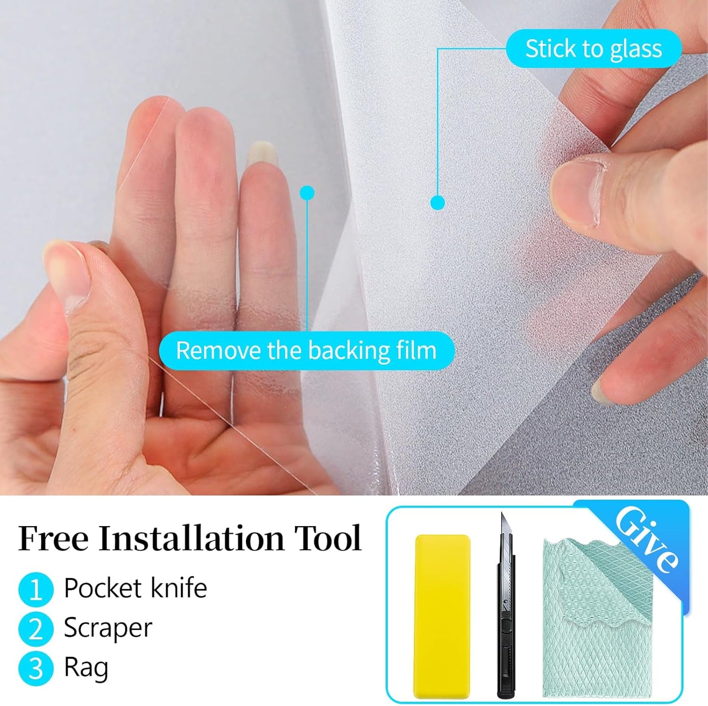 Niviy Privacy Window Film Non-Adhesive Shower Removable Window Frosted Film for Bathroom Office Living Room(17.7" Width by 118" Length)