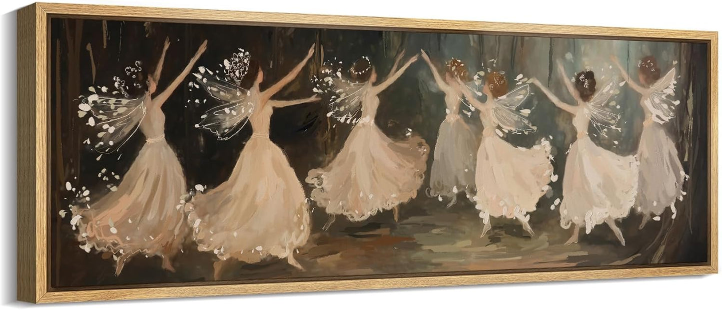 MUDECOR Large Framed Canvas Print Wall Art Ballet Dancers in Motion Romantic Impressionist Dance Scene Illustrations Decorative Colorful Multicolor for Bedroom - 60"x20"