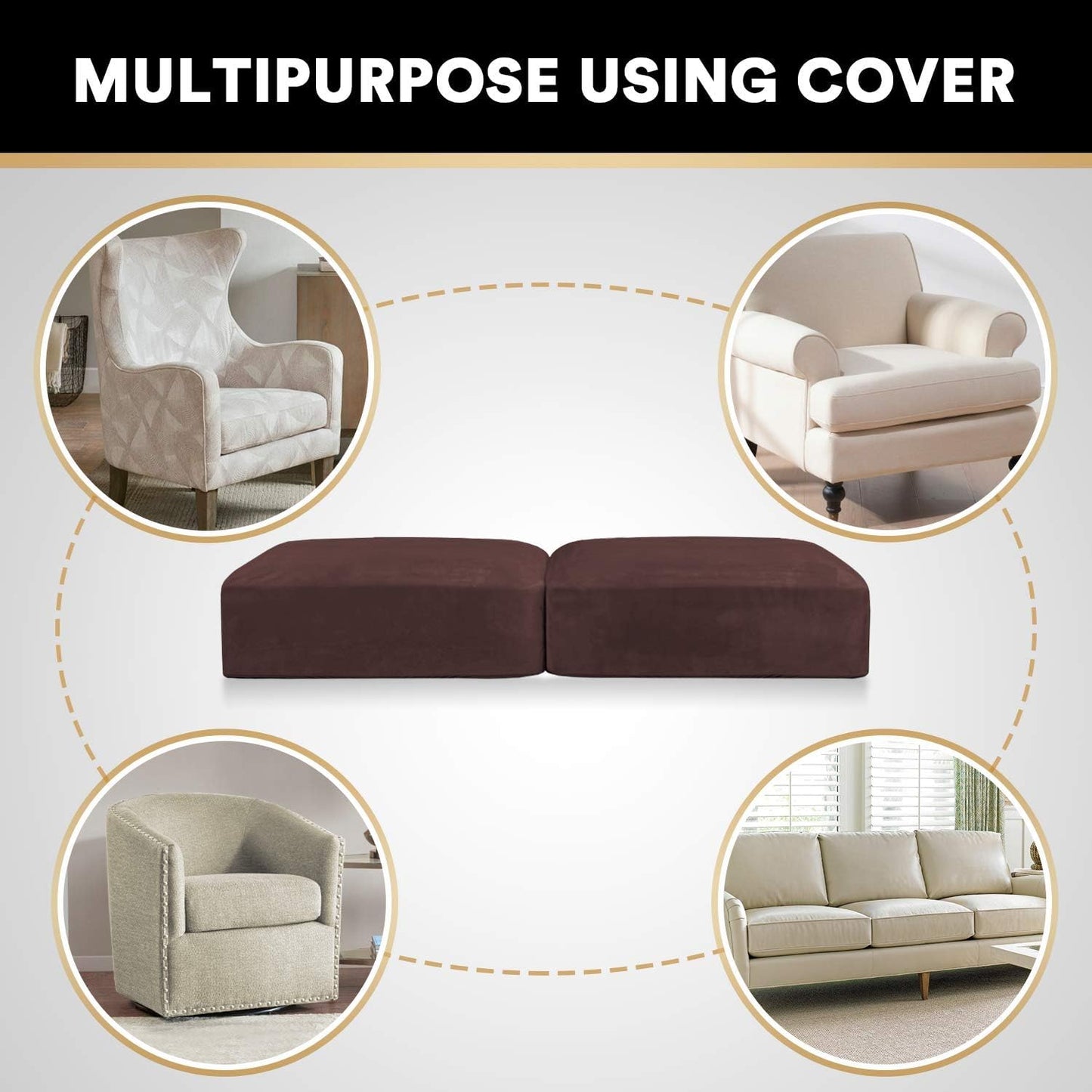 PrinceDeco Velvet Couch Cushion Cover Soft Stretch Cushion Slipcover for Chair Loveseat Sofa Cushion Furniture Protector Seat Cushion Sofa Cover (2 Piece Large Sofa Cushion Covers, Brown)